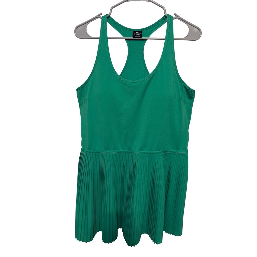 Crane Womens Green Pleated Racerback‎ Tennis Dress with Built-in Bra Size L